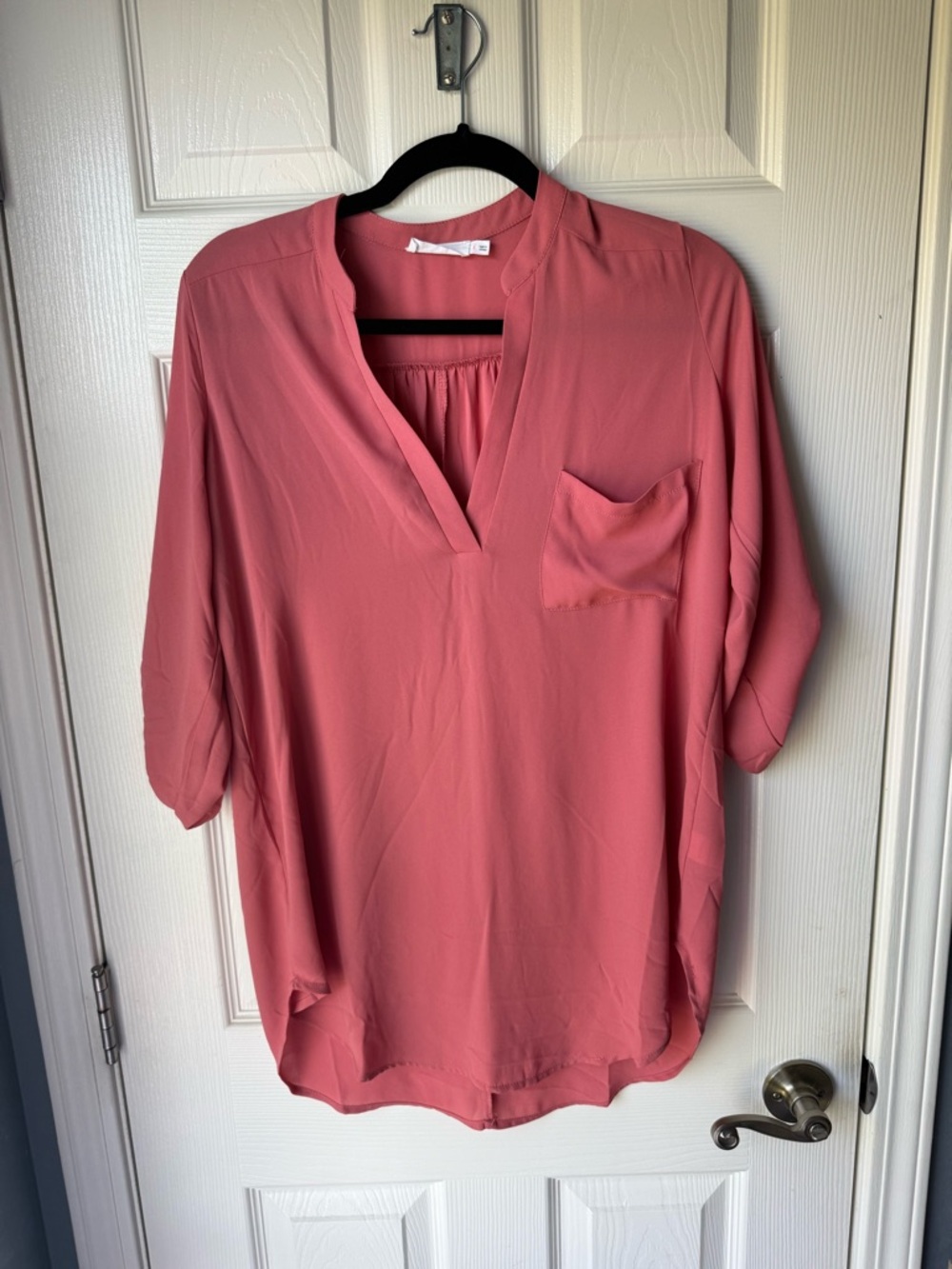 Lush Coral Pink V-Neck Tunic with Pocket